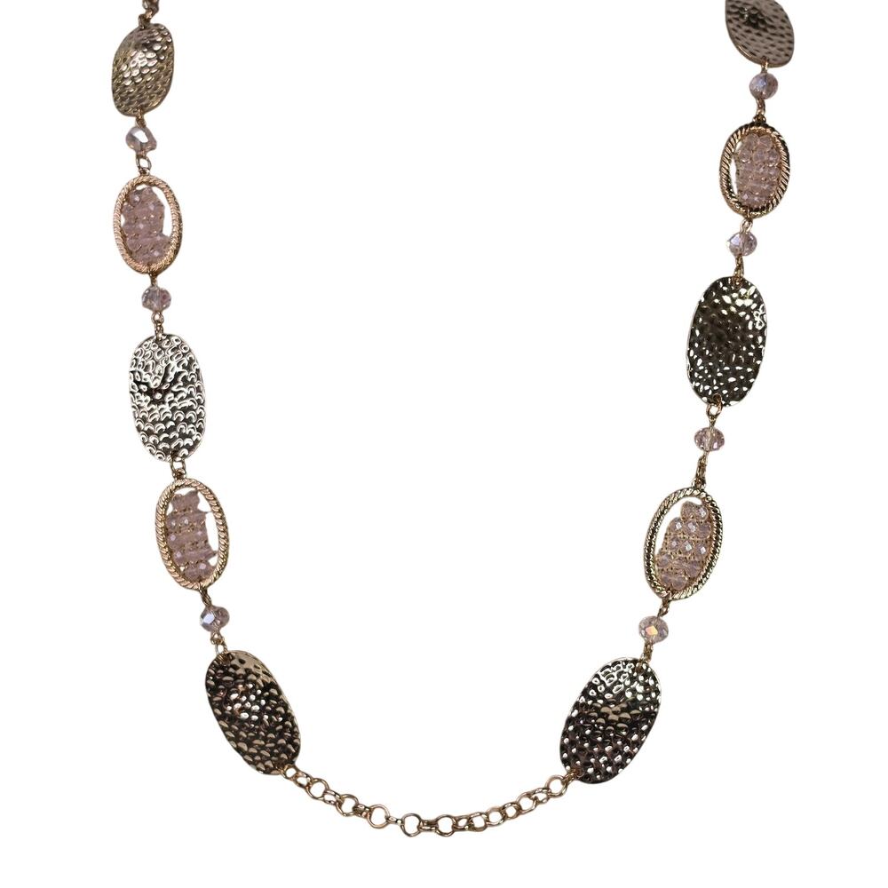 Vintage Necklace Gold w/ Pale Pink Bead on 36 Inch Gold Tone Chain
